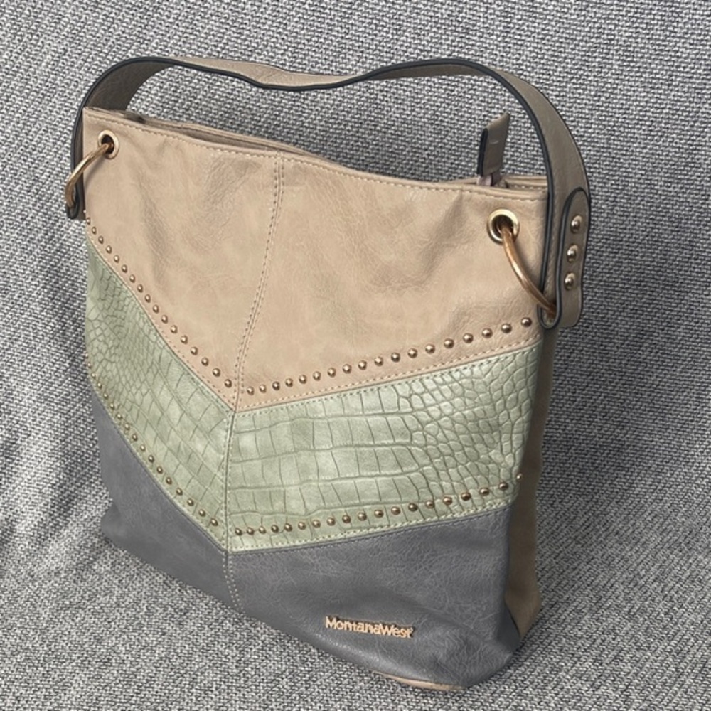 Montana West Tan, Green, and Gray Shoulder Bag - Picture 4 of 16